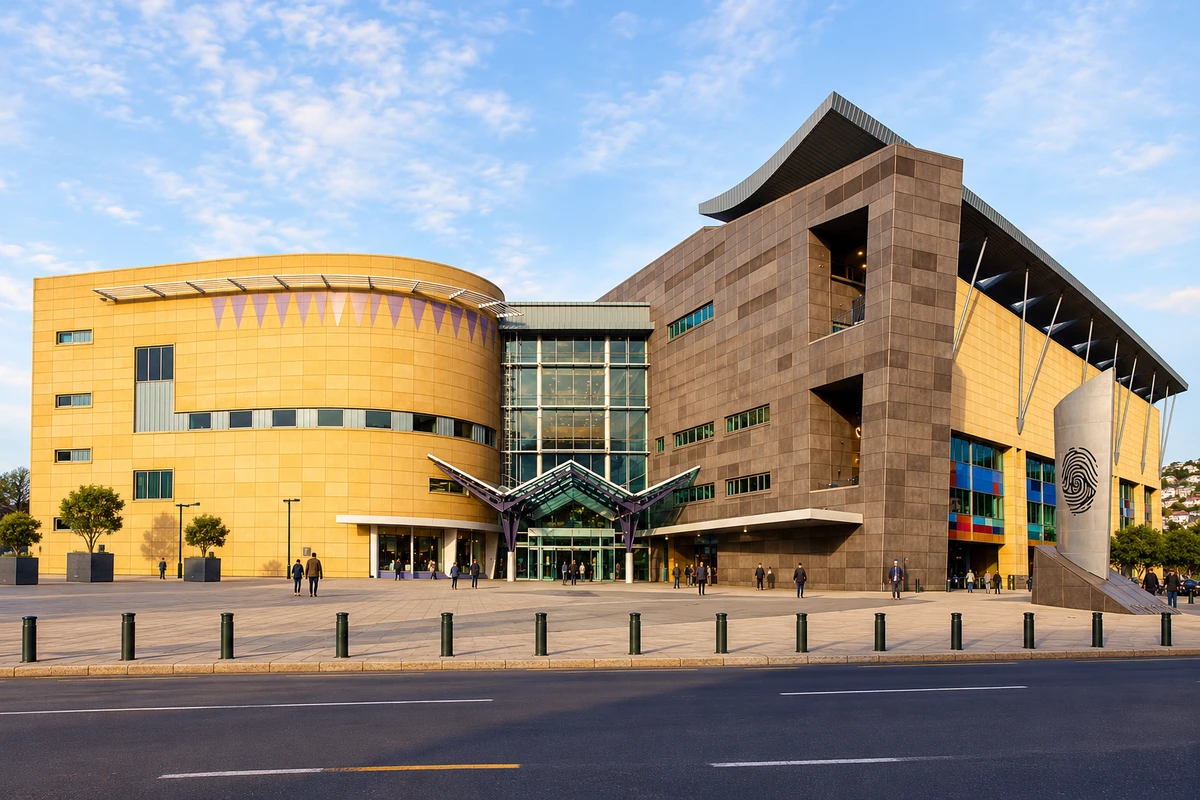 惠灵顿 Cable Street 的 Te Papa 主馆正面全景,AI建筑演绎