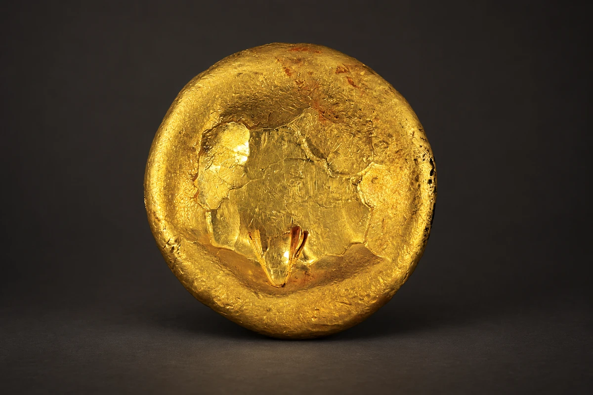 金饼：海昏侯刘贺墓出土器物，按独立实物参考生成的策展影像