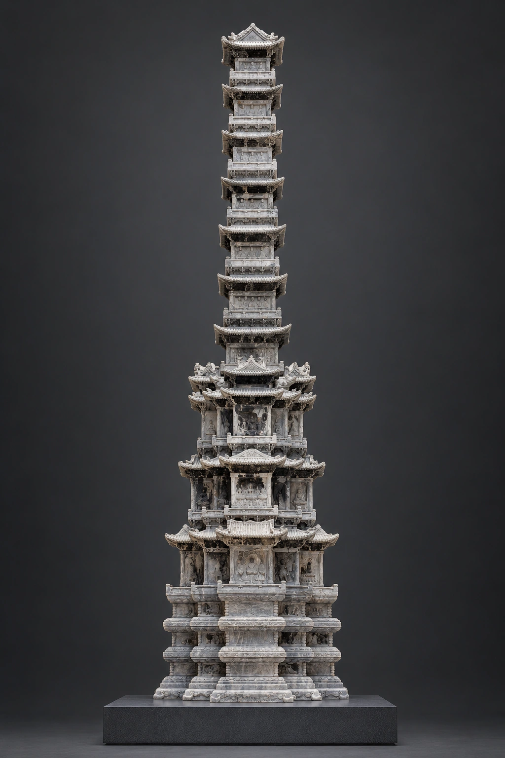 敬天寺十层石塔的独立策展影像，完整主体与现存形态