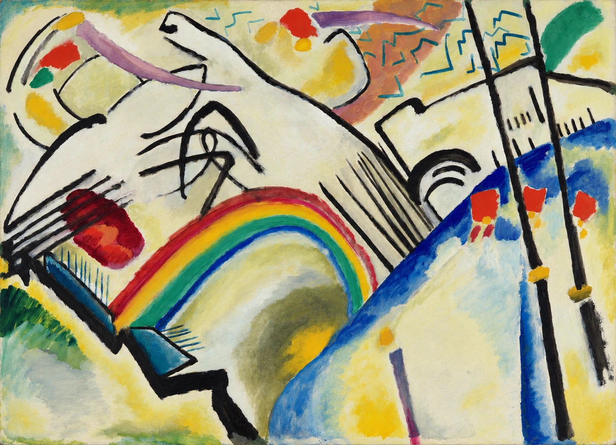 Wassily Kandinsky《Cossacks》的AI策展演绎，依据泰特馆号N04948对应完整画面制作