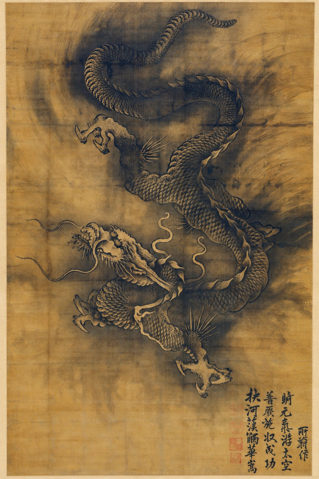 陈容《墨龙图轴》·完整绢本画面AI演绎