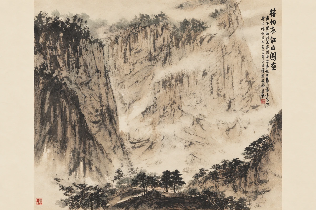 傅抱石《待细把江山图画》·完整山水AI演绎