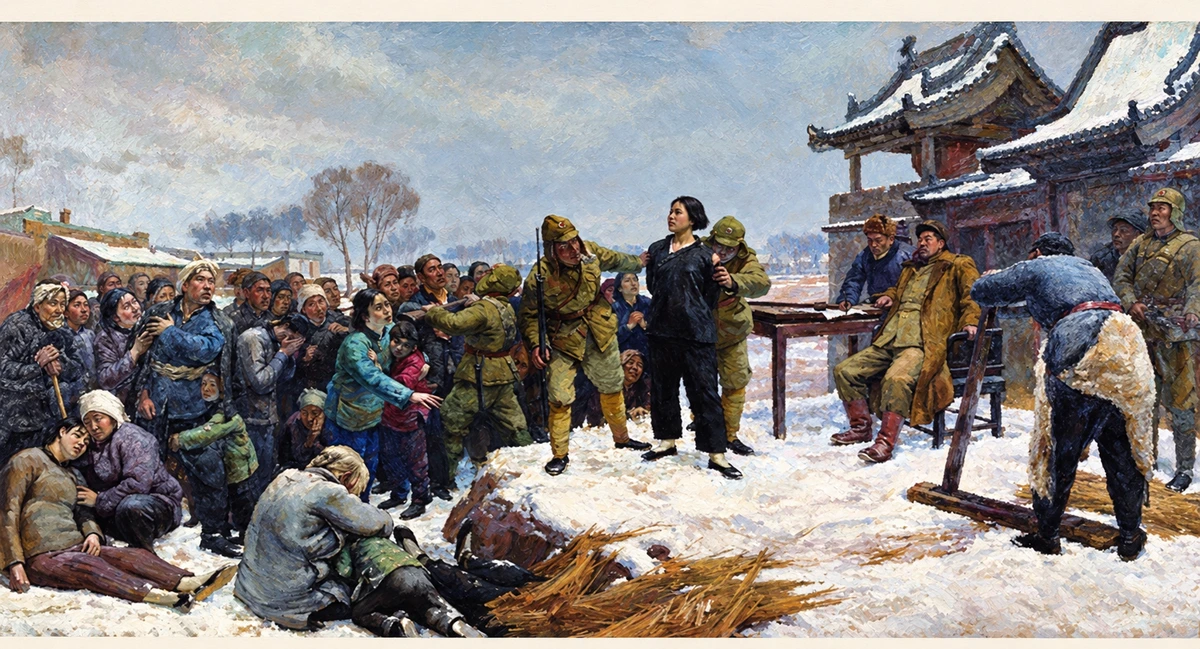 冯法祀《刘胡兰就义》·完整油画AI演绎