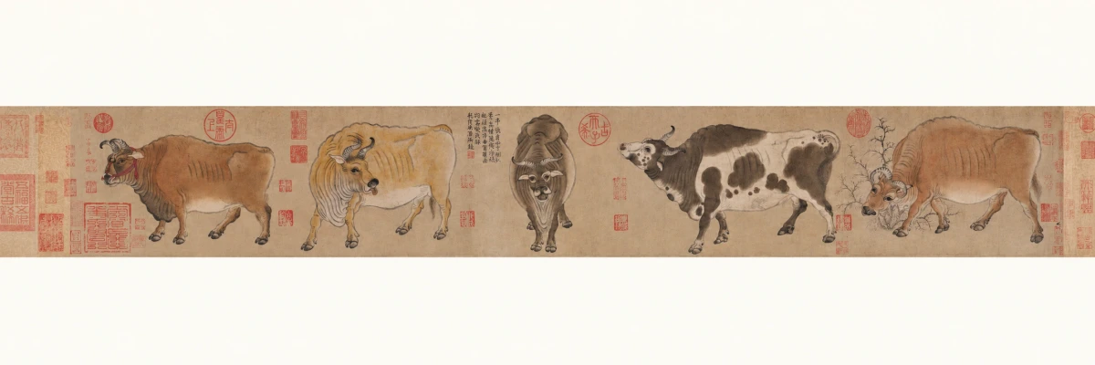 AI视觉演绎 · 韩滉五牛图卷 · 完整绘画本幅