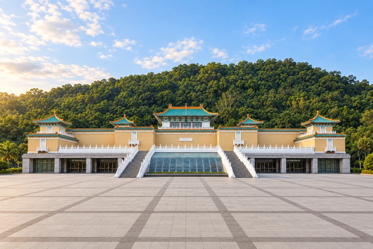 AI视觉演绎 · 台北故宫博物院外双溪北院主馆正面全景