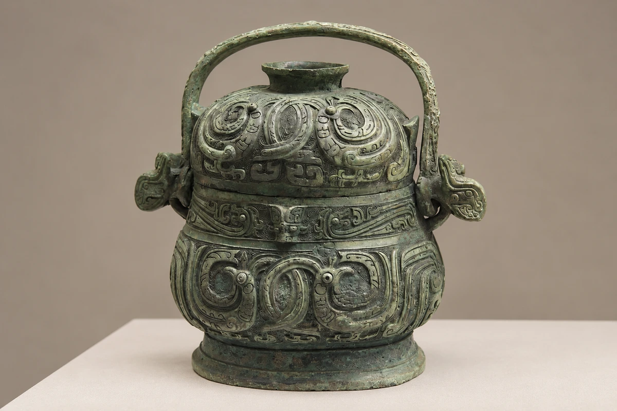 公卣：提梁、盖与饱满器腹将携带和封闭两种动作连成完整轮廓，器名保留铭文线索。