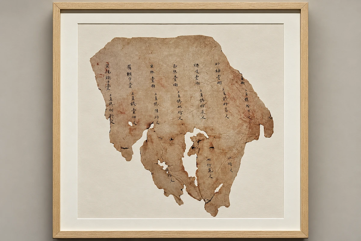 天宝二年药价文书之十三（残片）：药价文书的残存笔画把历史收回物资与交易，破损边缘也决定今天能够阅读多少。