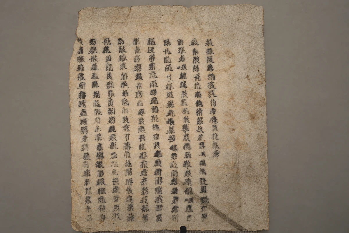 《妙法莲华经集要义镜注》泥活字印本（局部）：西夏文印页保留密集字列与版面结构，使印刷技术和宗教文本在同一纸面相遇。