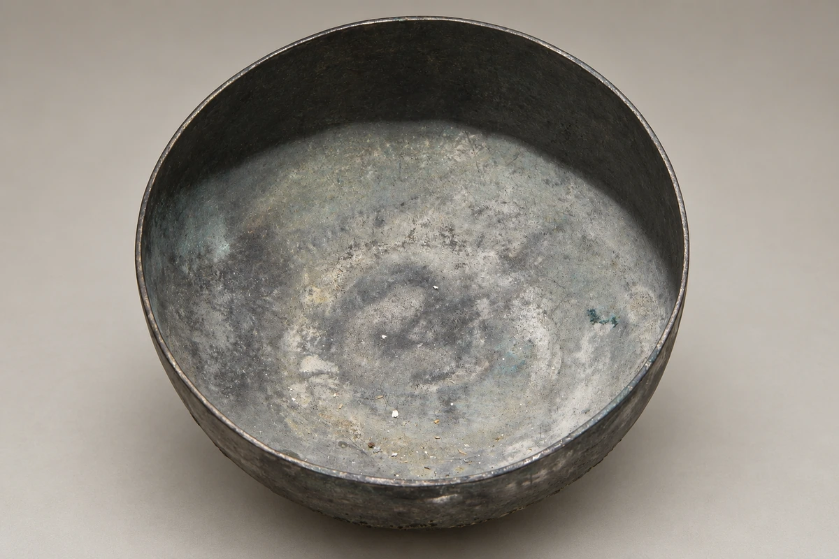 西夏文铭银钵：圆口银钵以简洁器形承载日常器用，相关铭记把材质重量与书写联系起来。